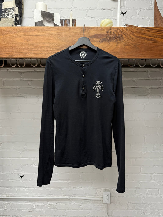 Chrome Hearts Cross Emblem Black Long Sleeve ‘Henley’ Shirt