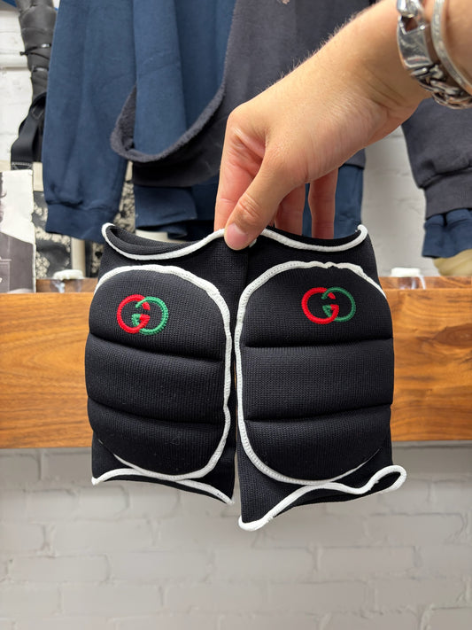 Gucci Embroidered GG Logo Ribbed Black Knee Pads