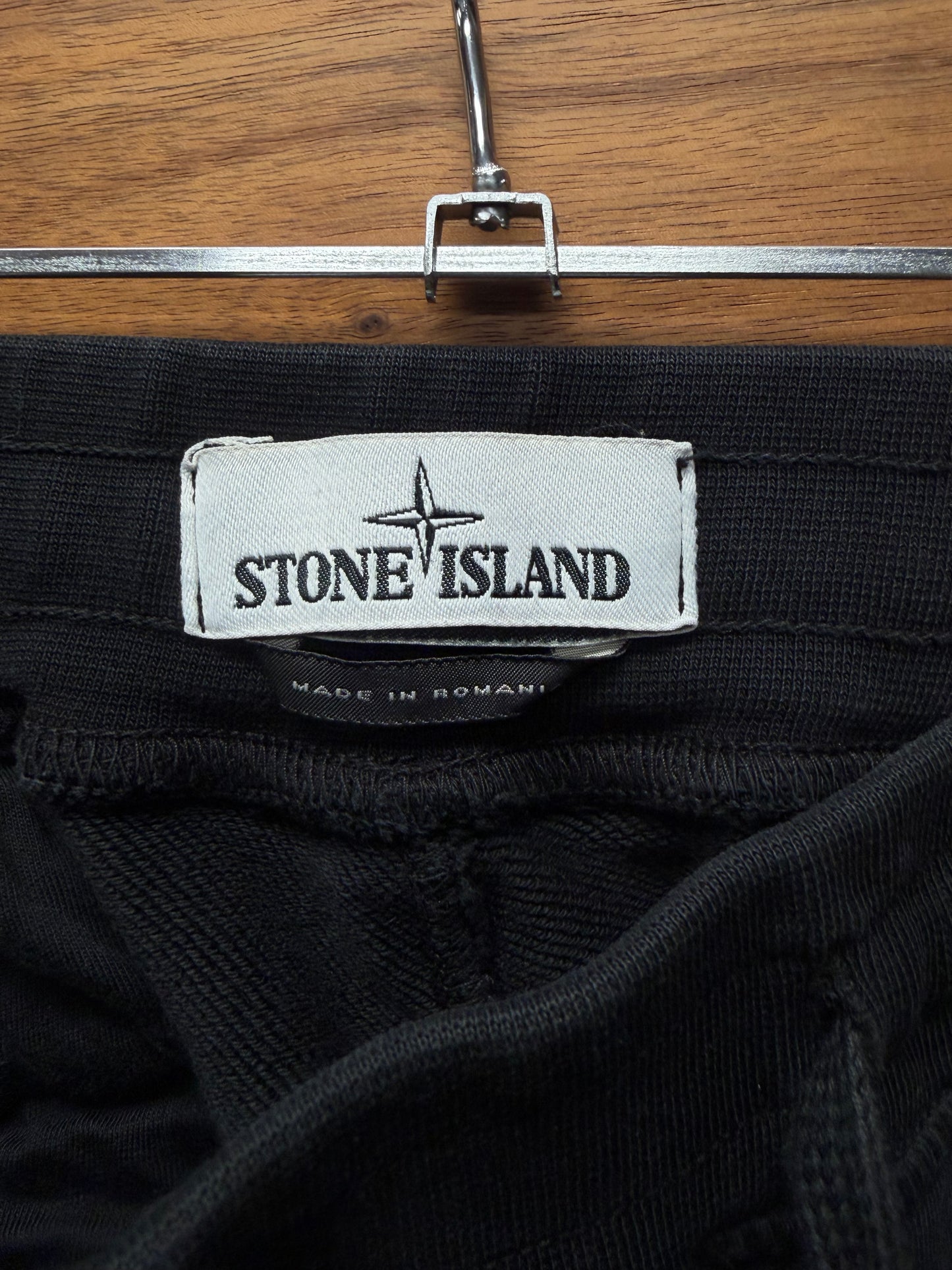 Stone Island Black Cotton ‘Badge Logo’ Sweat Shorts