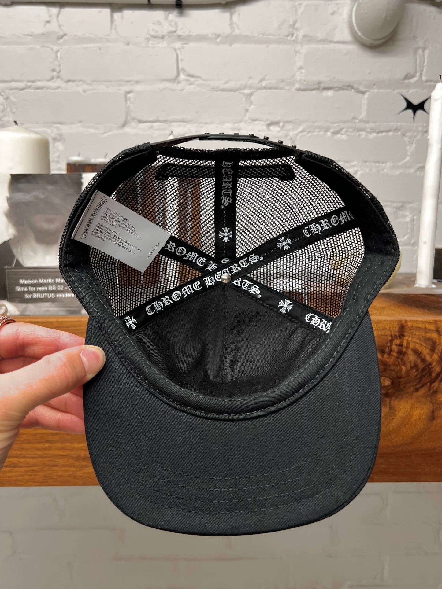 Chrome Hearts Leather ‘Cemetery’ Triple Cross Patch Snap Back Hat
