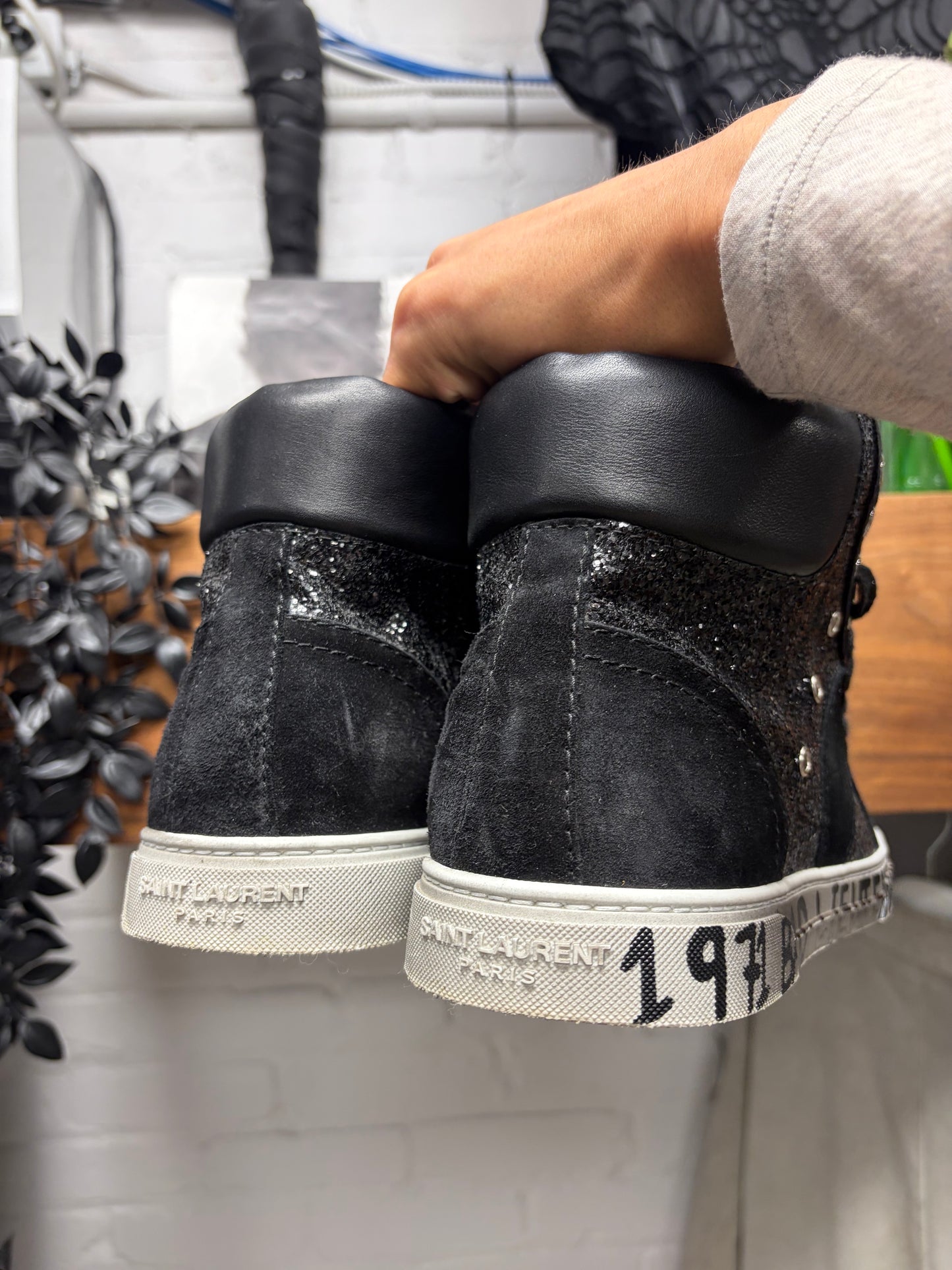 Saint Laurent ‘Bad Lieutenant’ Black Sequin Court High Top Sneakers