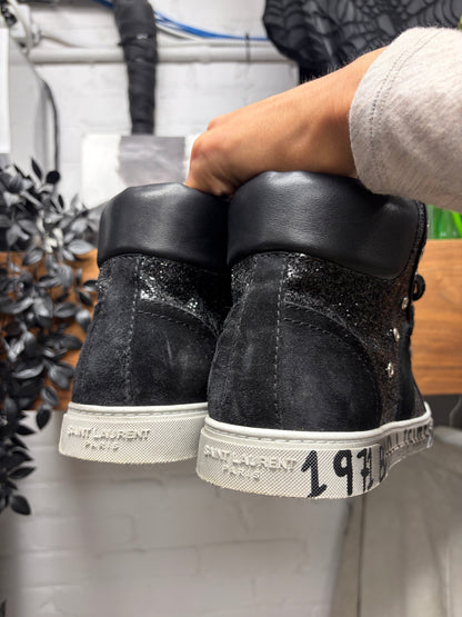 Saint Laurent ‘Bad Lieutenant’ Black Sequin Court High Top Sneakers