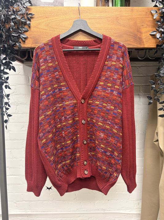 Vintage Balenciaga Multi-Color Patterned Wool Knit Cardigan