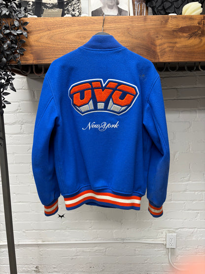 OVO New York Knicks Chenille Patch Blue/Orange Varsity Jacket