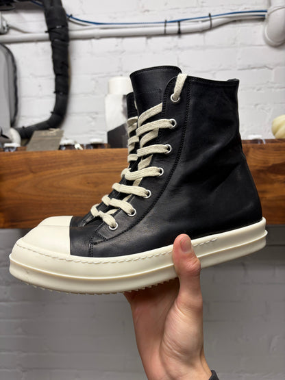 Rick Owens Mainline Black/Milk Leather ‘Ramones’ High Top Sneakers