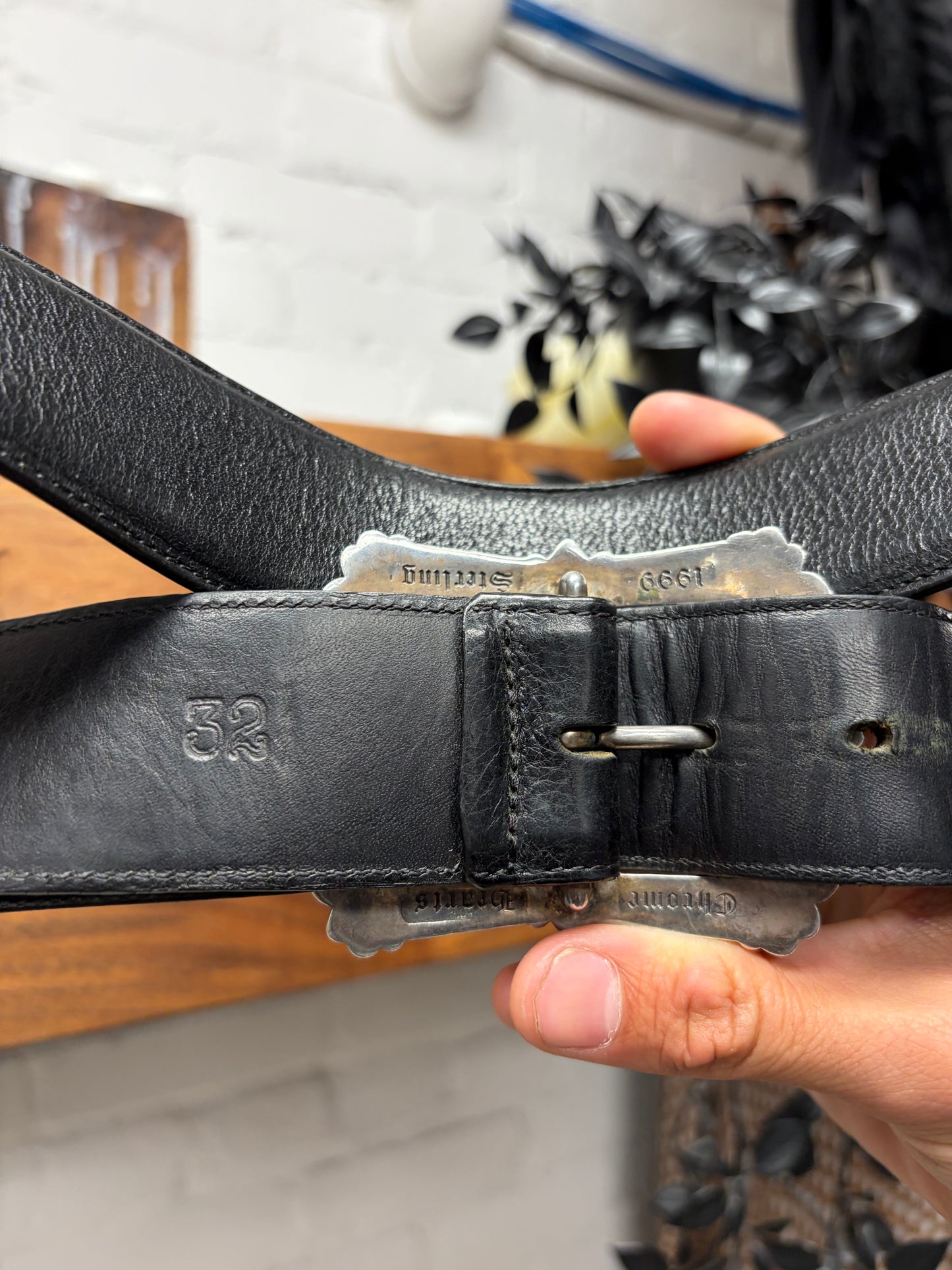 Chrome Hearts ‘Filigree Buckle’ .925 Silver Black Leather Belt