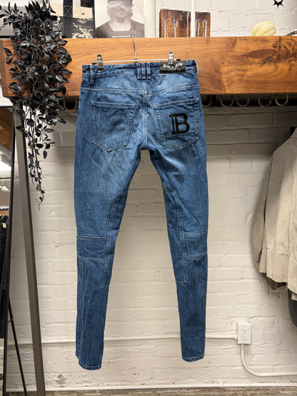 Balmain Biker Knee Blue Skinny Jeans