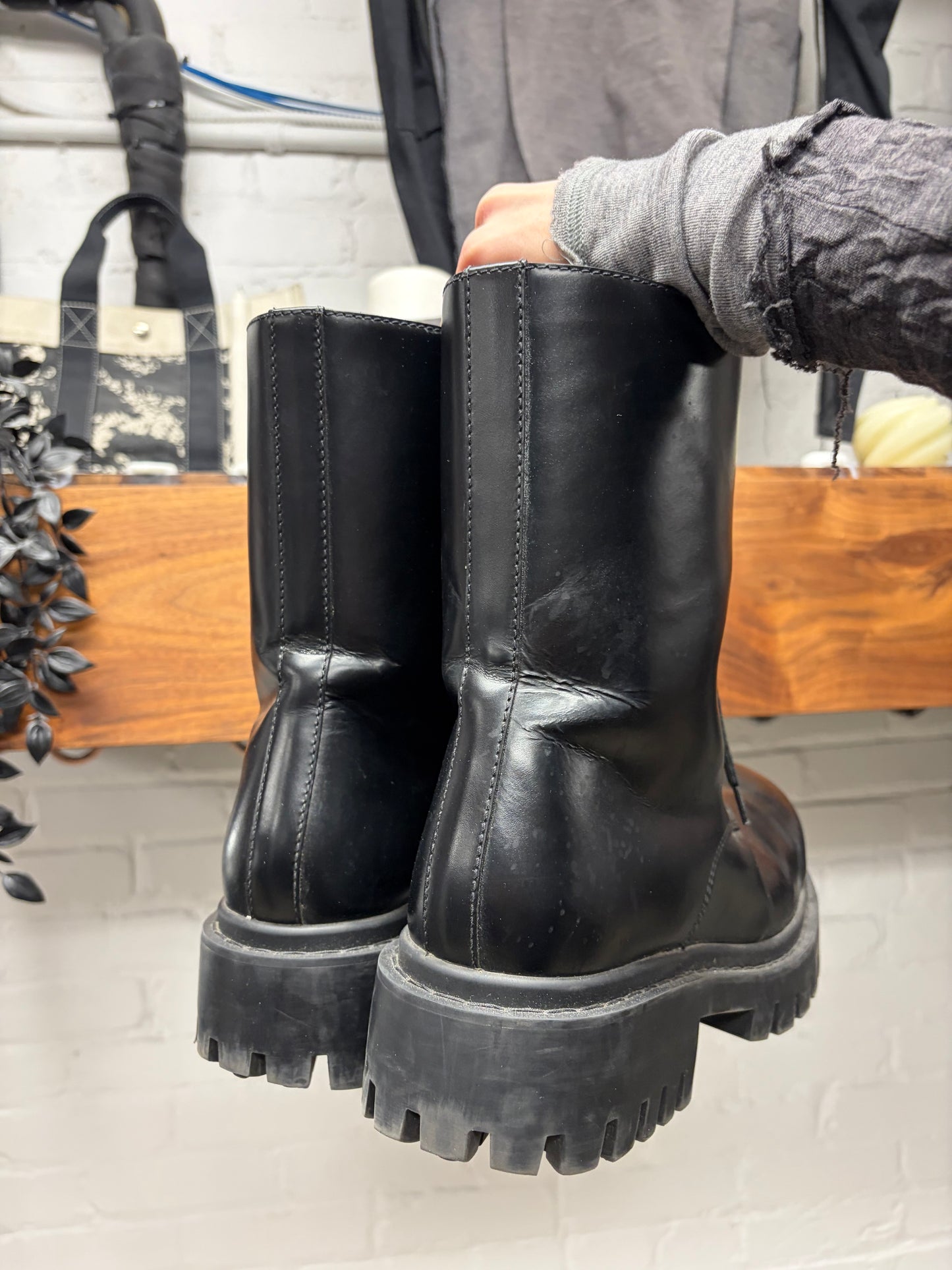 Balenciaga ‘Sergent’ 20MM Black Patent Leather Platform Combat Boots