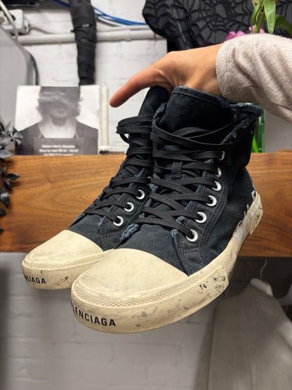 Balenciaga ‘Paris’ Graffiti Black Canvas High Top Sneakers