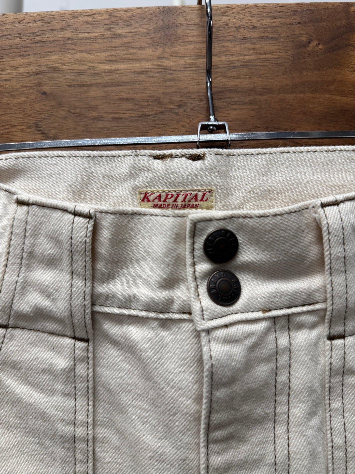 Kapital ‘Windowpane’ 14oz Front Pocket Flared Denim
