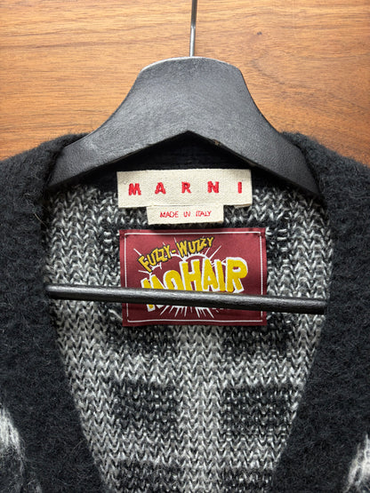 Marni Black/White Plaid Mohair Shag Cardigan