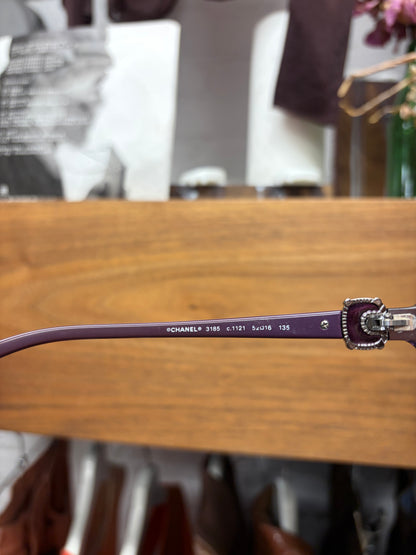 Chanel Purple Rhinestone ‘CC Interlock Logo’ Prescription Glasses