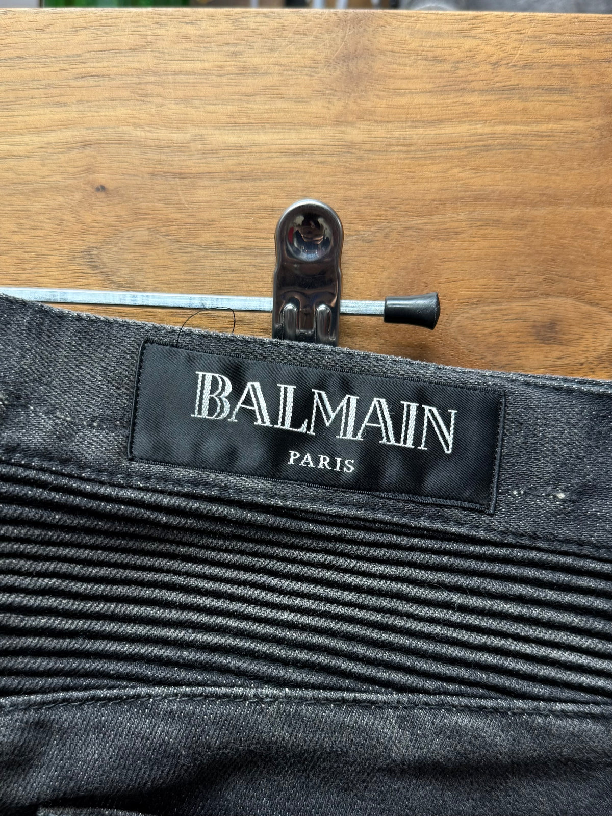 Balmain Distressed ‘Knee Blowout’ Grey Moto-Knee Skinny Biker Denim