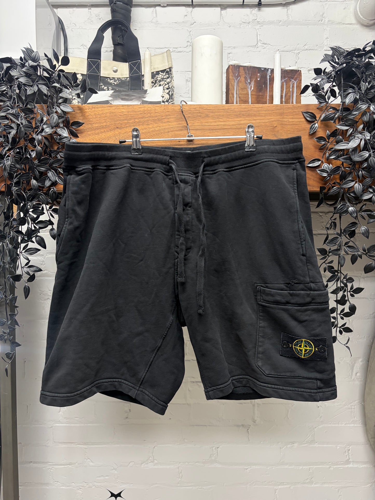 Stone Island Black Cotton ‘Badge Logo’ Sweat Shorts