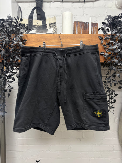 Stone Island Black Cotton ‘Badge Logo’ Sweat Shorts