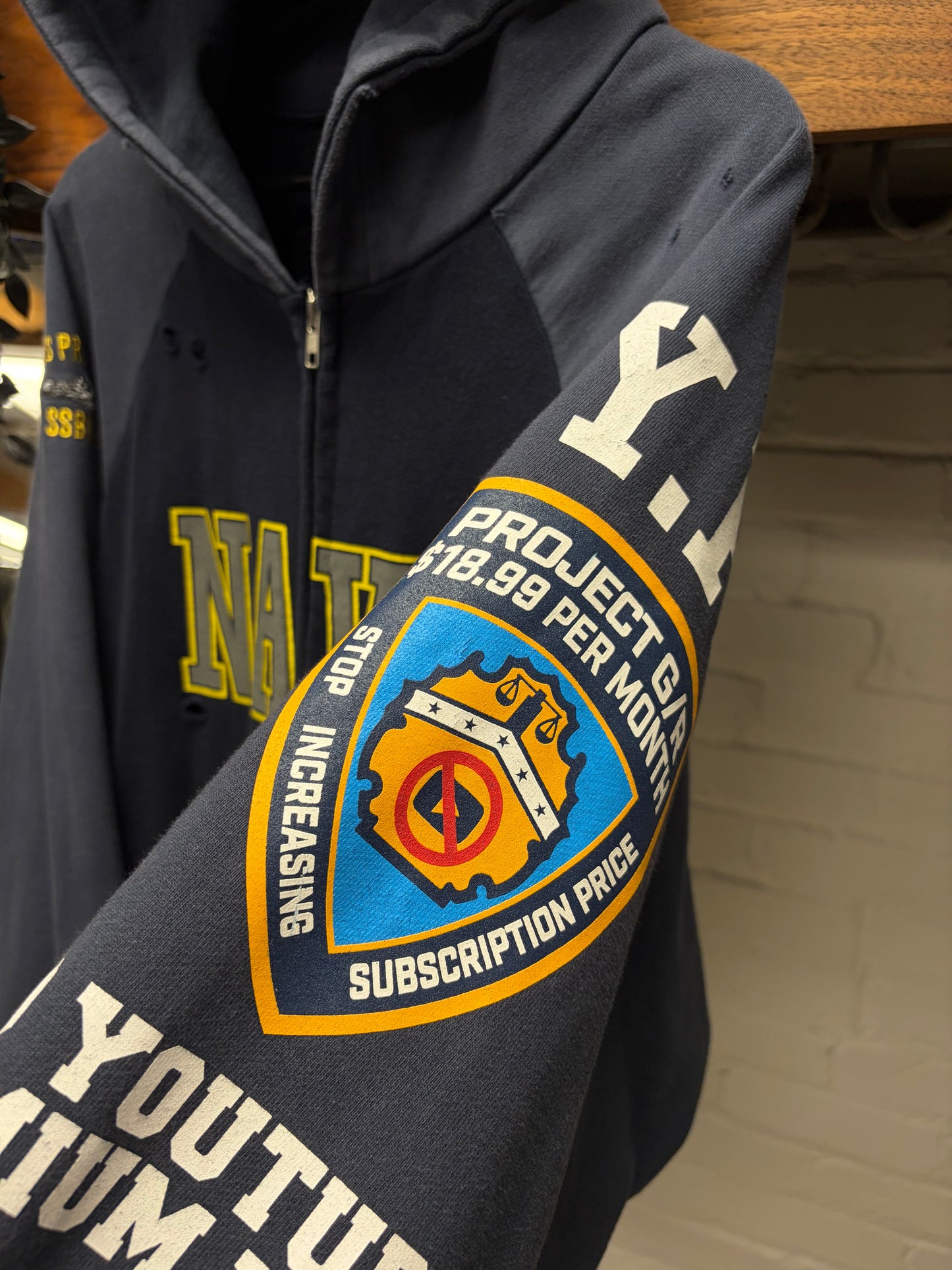 Project G/R ‘U.S. Navy’ Distressed Blue Zip-Up Hoodie