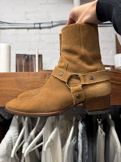 Saint Laurent ‘Wyatt’ Harness Brown Suede Pointed Toe Boots