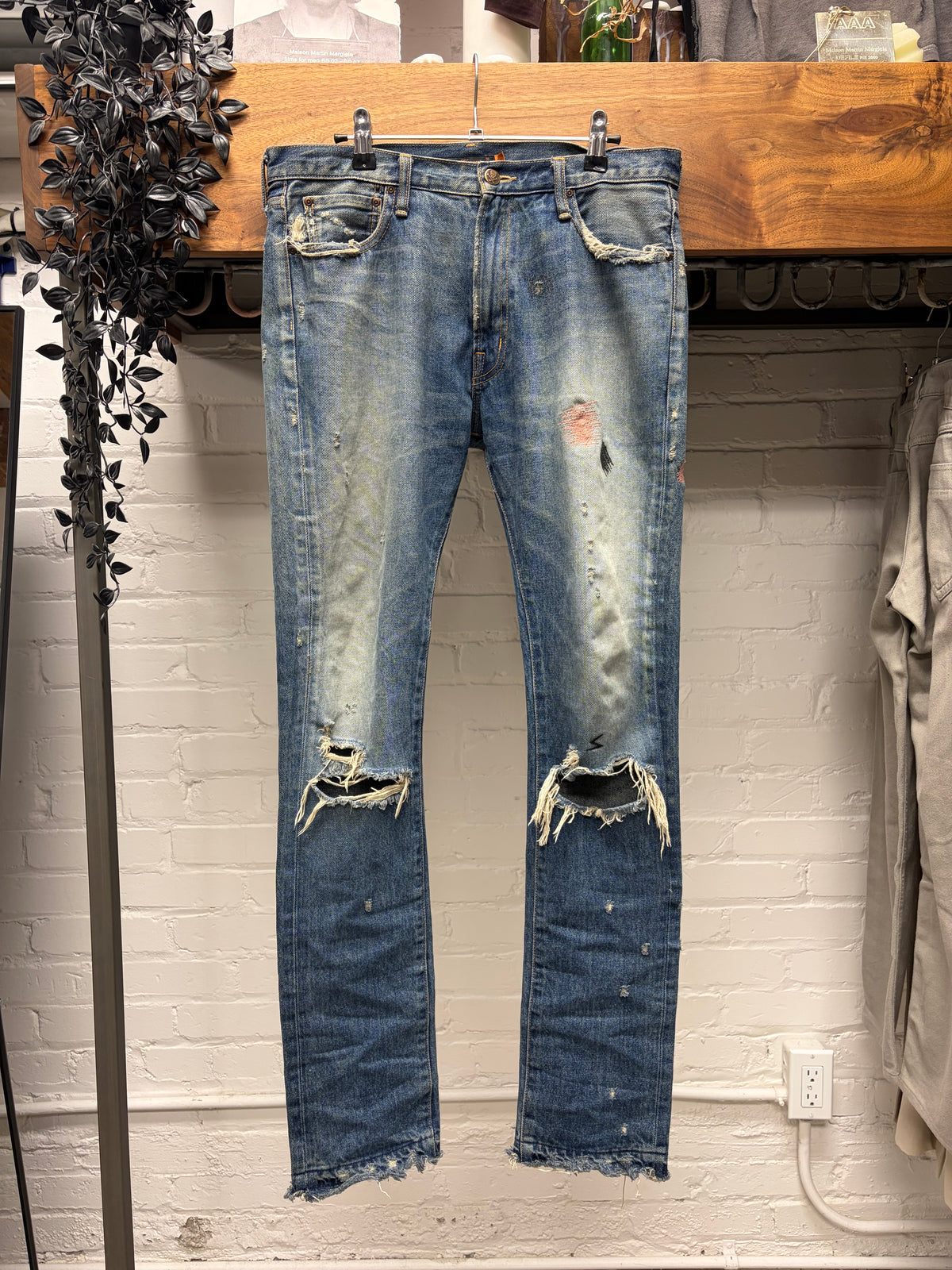 SS2005 Undercover ‘But Beautiful’ Blue Patchwork Distressed Skinny Jeans