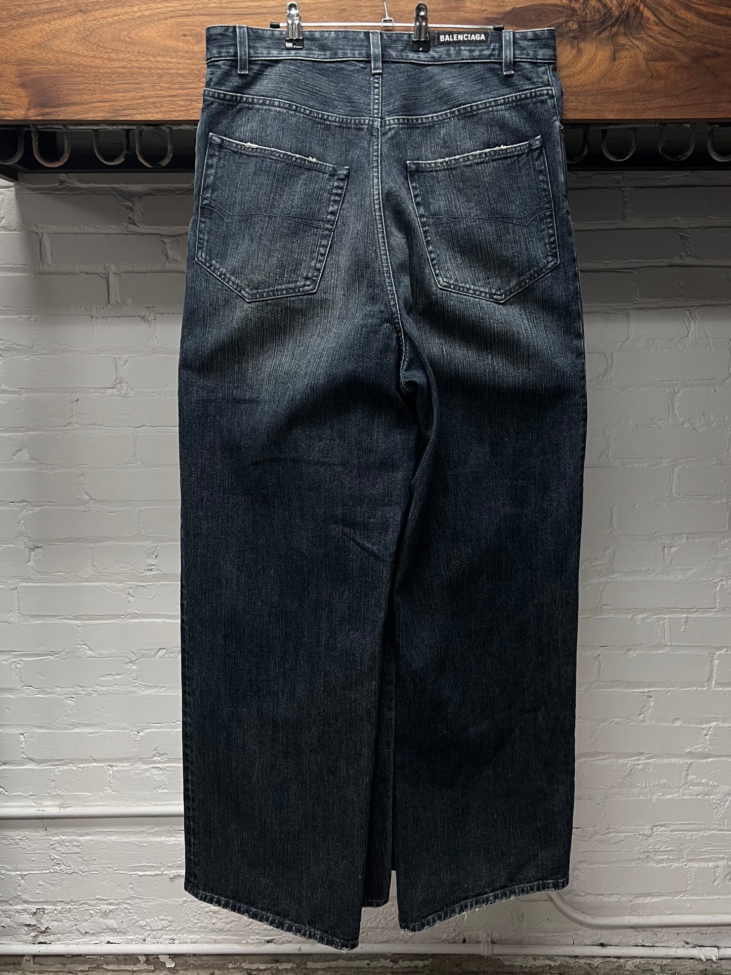 AW23 Balenciaga Double Layered Washed Blue Wide Cut Denim