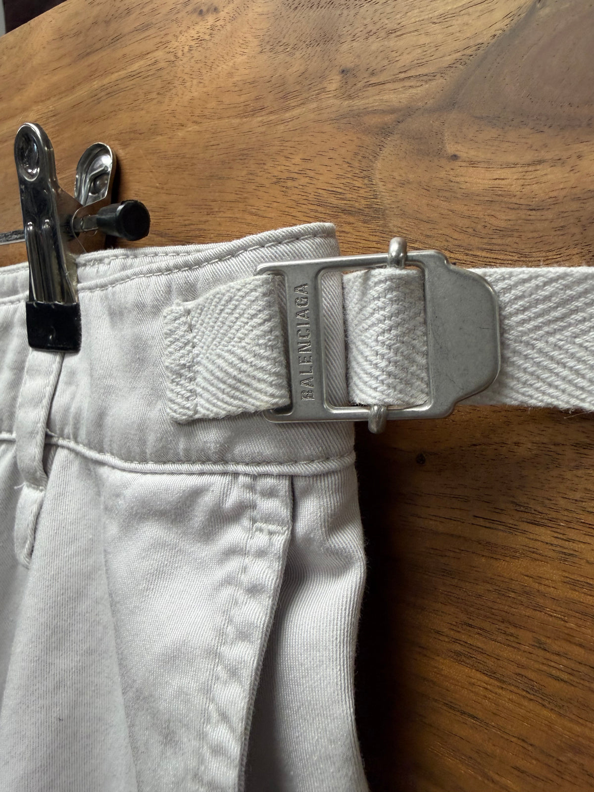 2023 Balenciaga Wide Leg Light Grey Pants with Buckle Adjustable Waistband