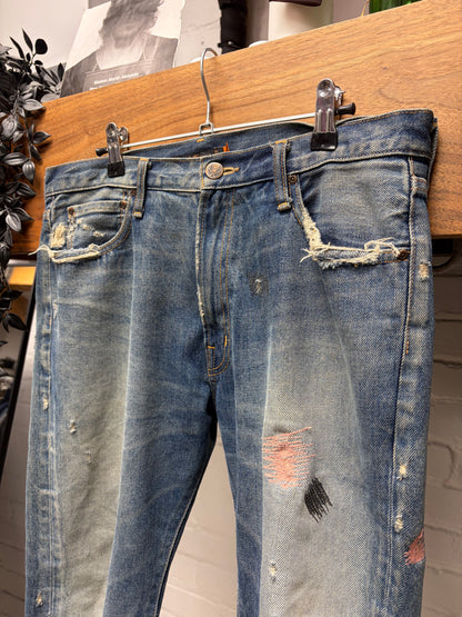 SS2005 Undercover ‘But Beautiful’ Blue Patchwork Distressed Skinny Jeans