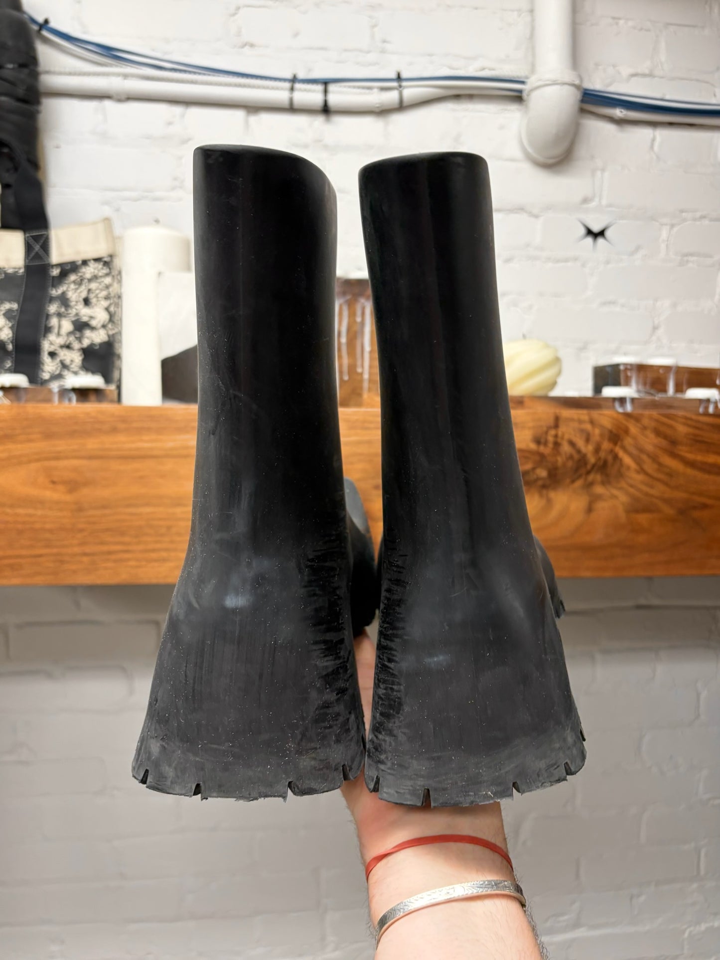 Balenciaga ‘Trooper’ Black Rubberized Square Toe Combat Boots