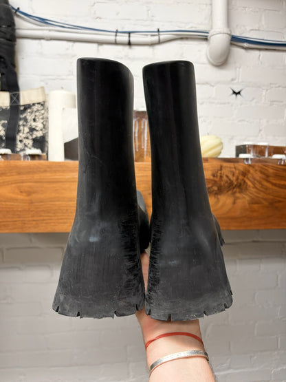 Balenciaga ‘Trooper’ Black Rubberized Square Toe Combat Boots