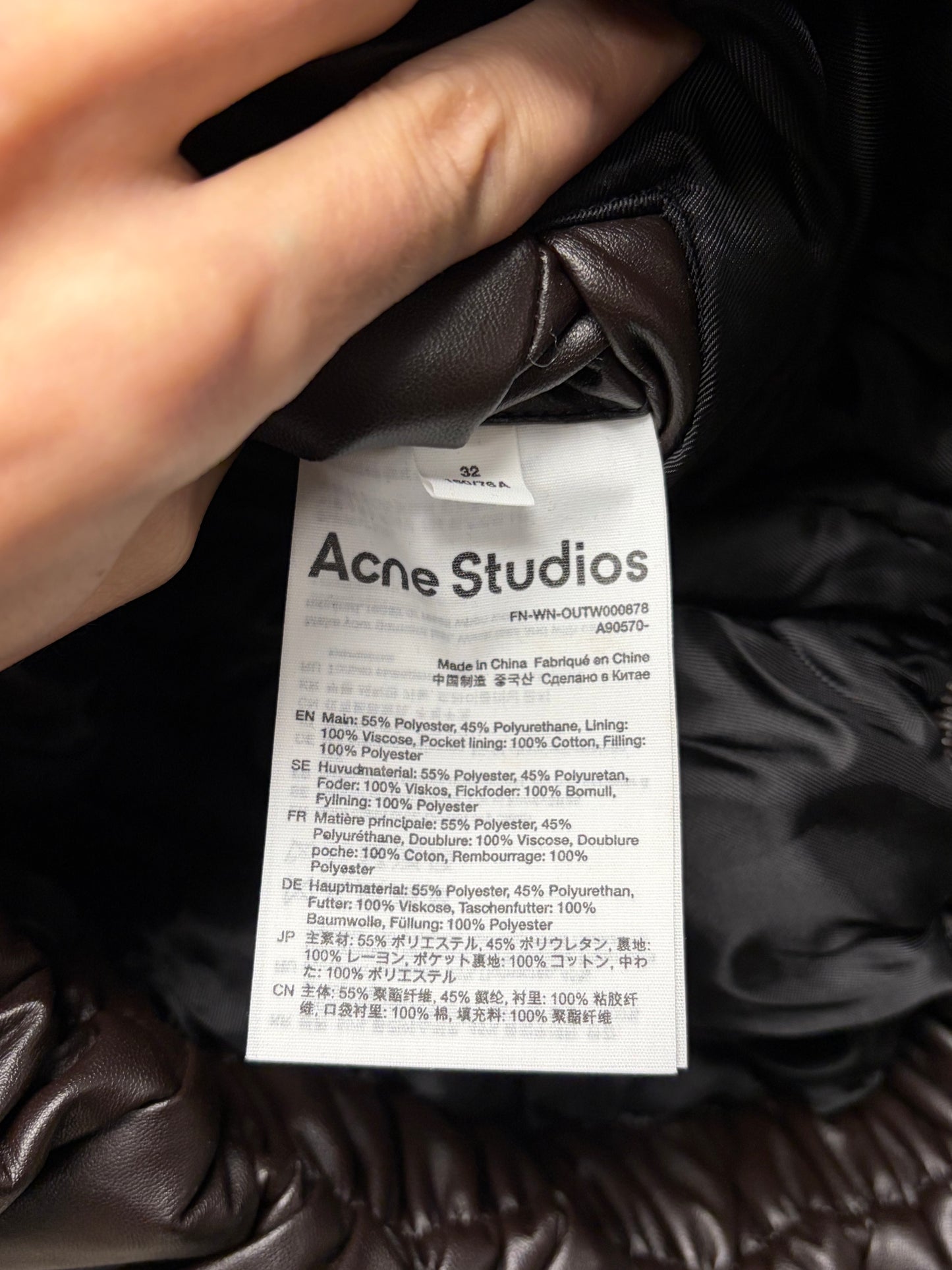 Acne Studios Padded Brown Coated Bomber Jacket