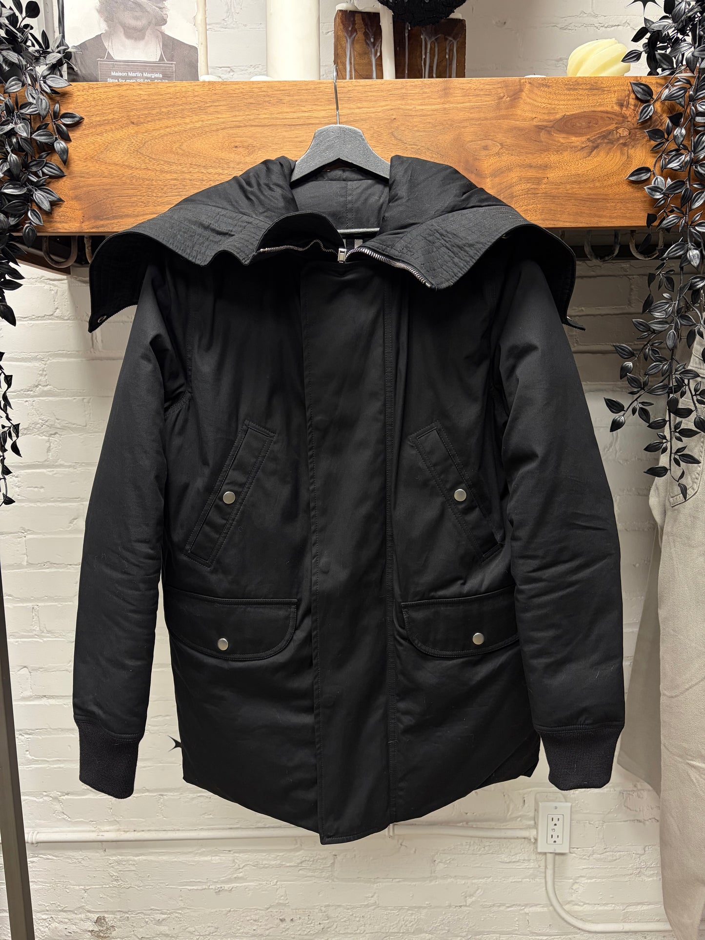 AW2019 Rick Owens ‘Larry’ Chain Mail Epaulette Black Jumbo Parka