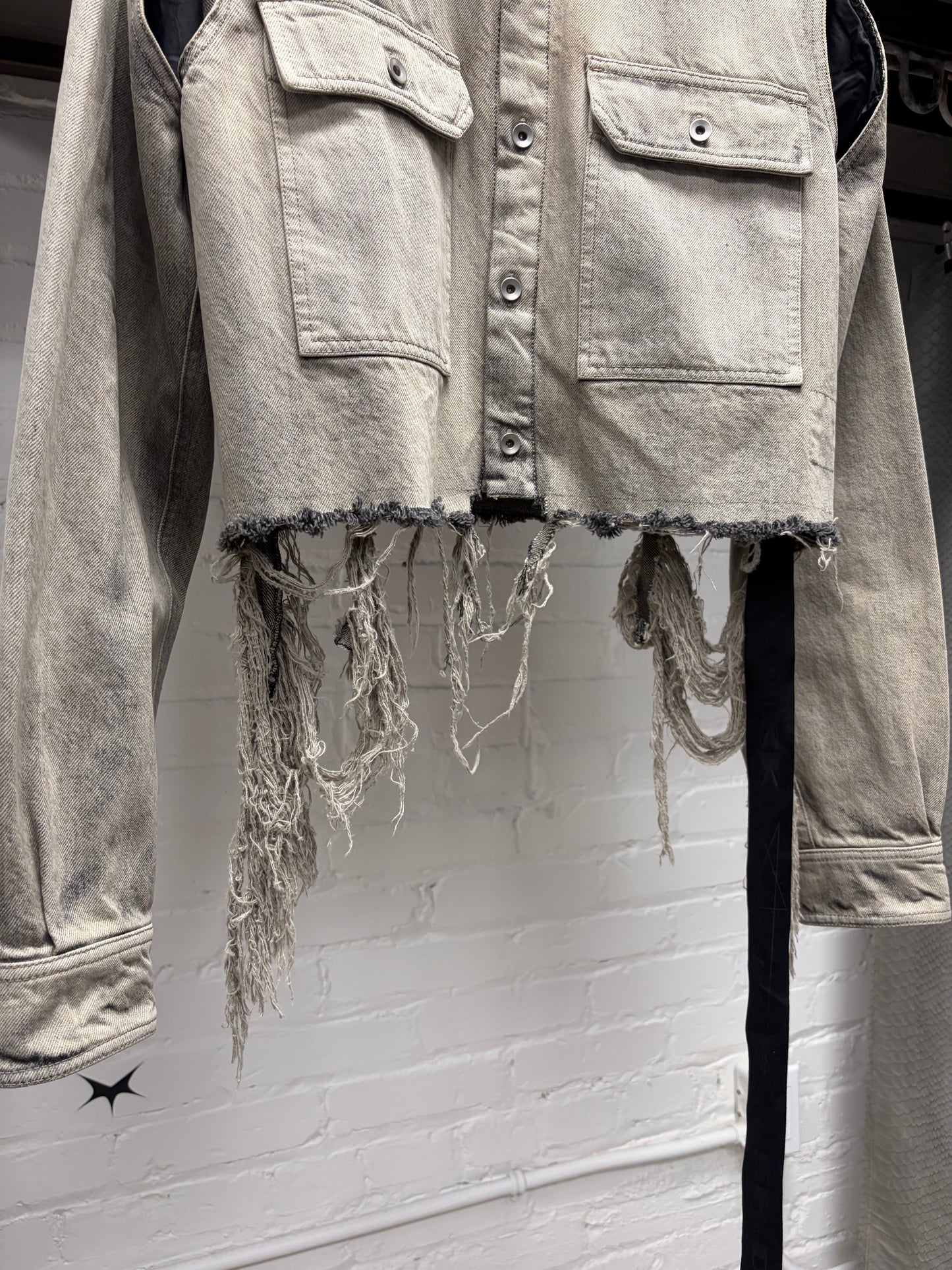 SS2023 Rick Owens ‘Edfu’ Cropped  ‘Mineral Fringe’ Denim Outershirt