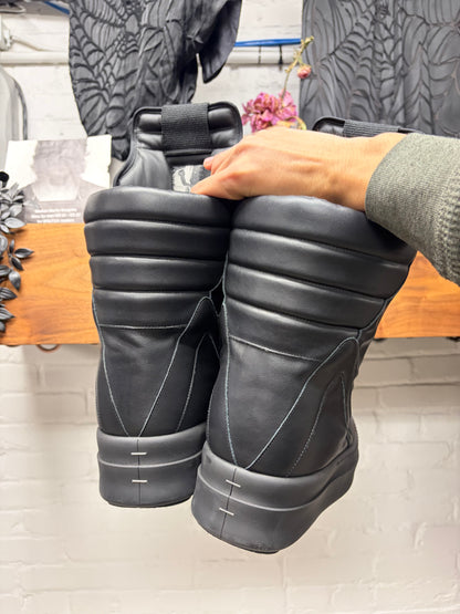 Rick Owens ‘Double Bumper’ Black Leather ‘Geobasket’ Platform High Top Sneakers