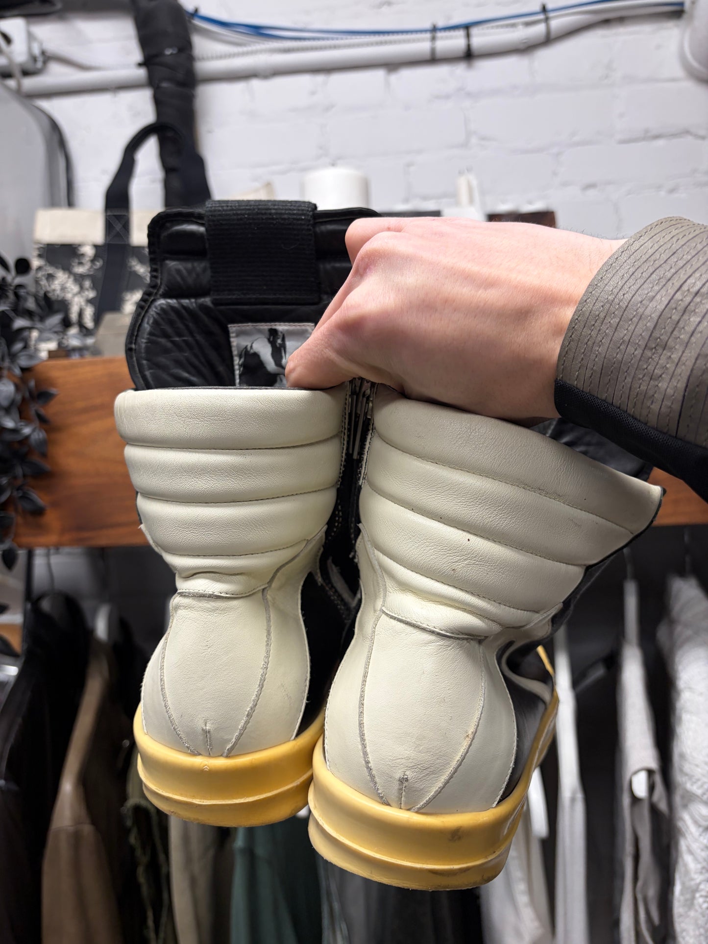 Rick Owens Geobasket Black/Milk Calf Leather High Top Sneakers