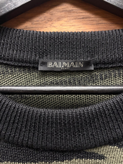 Balmain Leopard Patterned Green/Black Knit Sweater