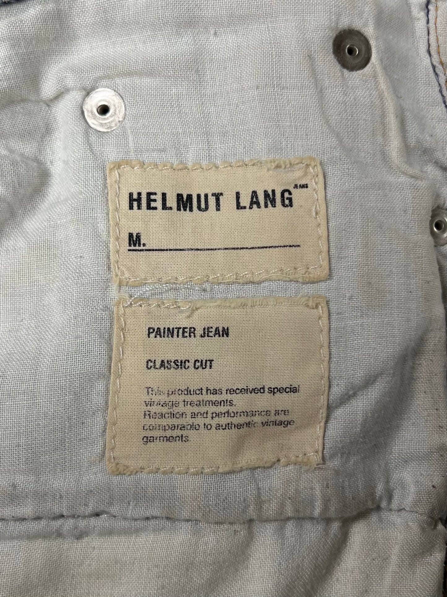 Vintage 1998 Helmut Lang ‘Painter’ Silver/Blue Denim With Hand Repairs