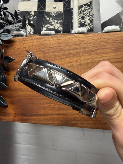 Prada Brushed Calfskin Leather Studded Black Dog Collar