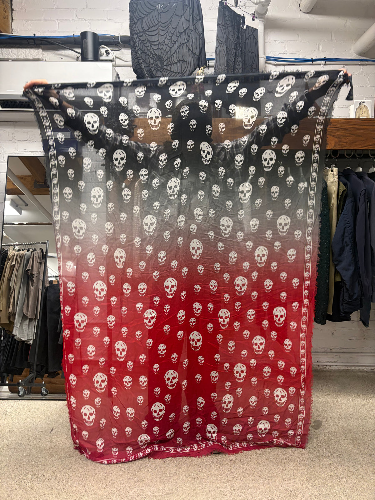 Alexander McQueen XL size Silk Black/Red Skull Print Scarf