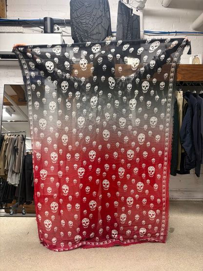Alexander McQueen XL size Silk Black/Red Skull Print Scarf