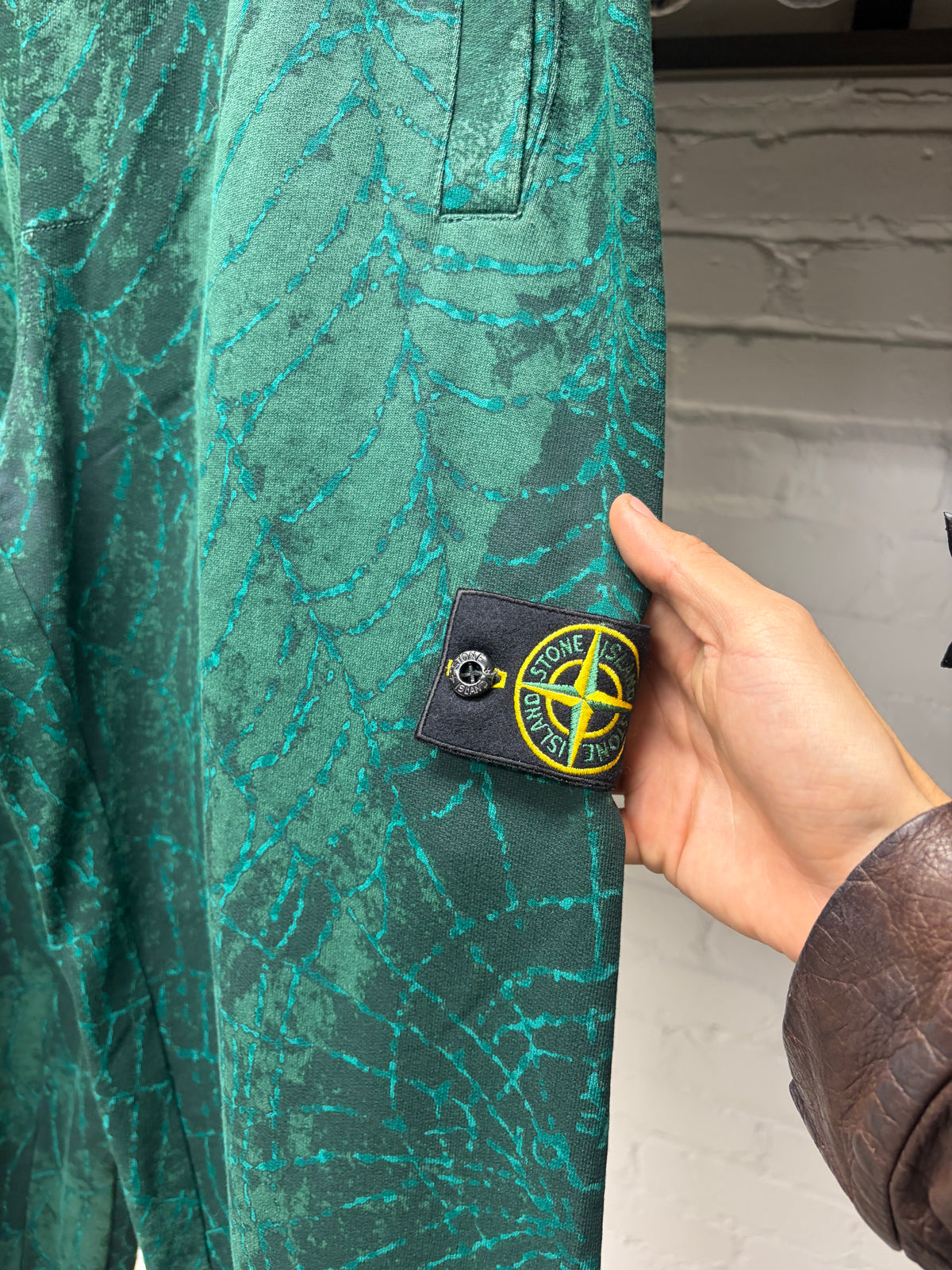AW2023 Supreme x Stone Island Dark Green Spider Web Sweatpants