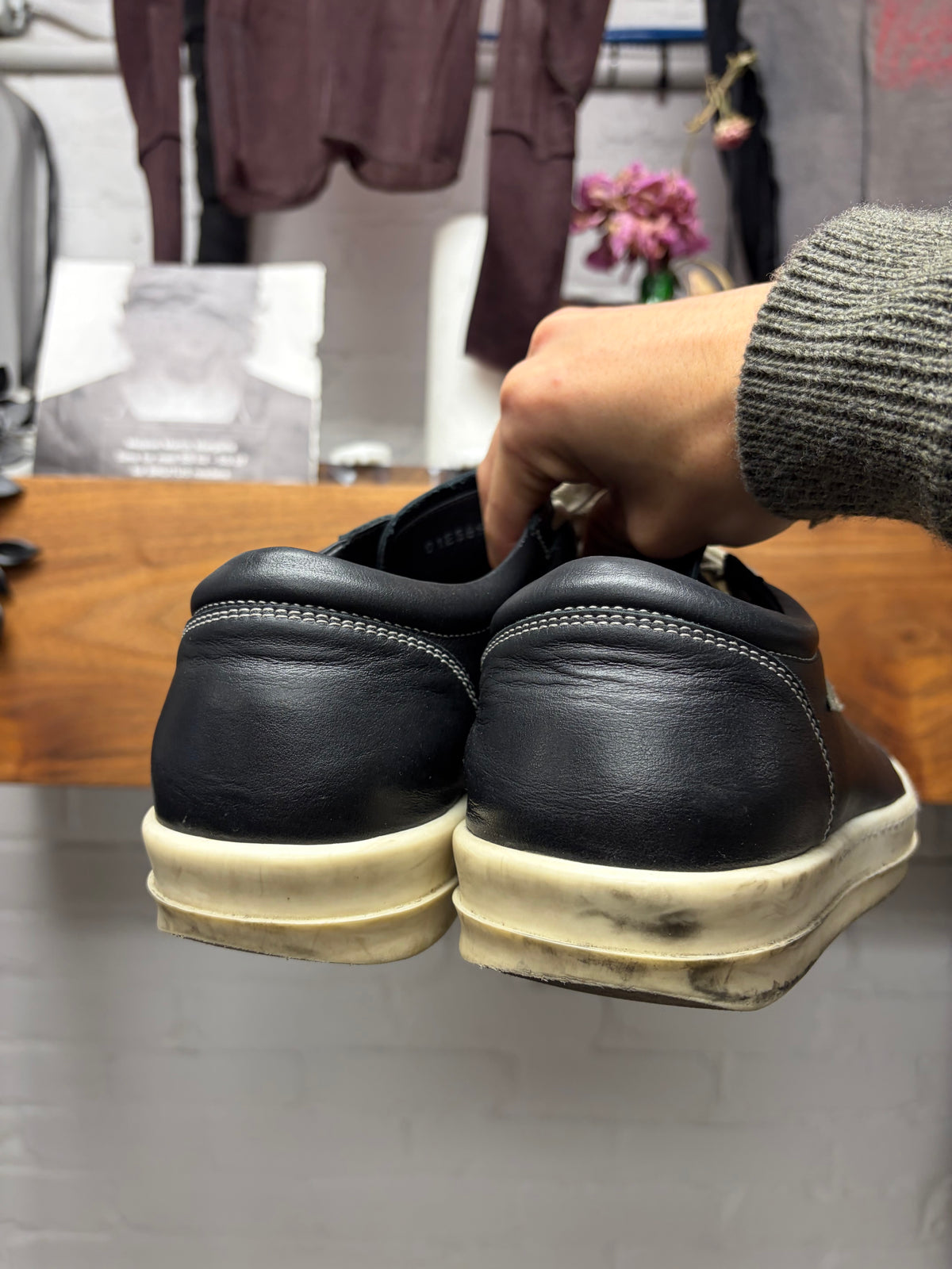 Rick Owens Mainline Black/Milk ‘Vans’ Leather Low Top Sneakers