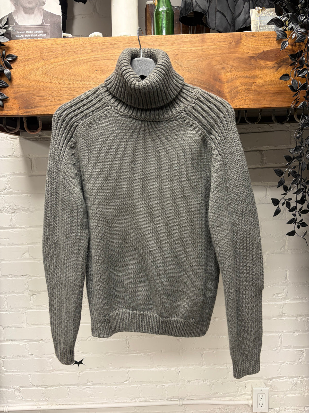 2000s Yves Saint Laurent Rive Gauche by Tom Ford ‘Padded Elbow’ Grey Heavyweight Wool Knit Turtleneck Sweater