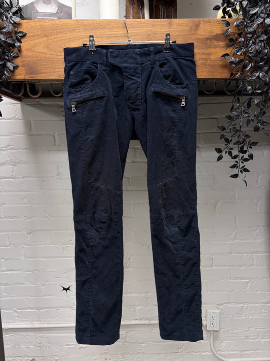 Balmain Indigo Blue Corduroy Biker Skinny Jeans