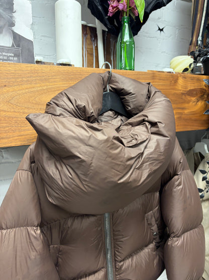 AW2023 Rick Owens ‘Luxor’ Scarf Wrap Brown Down Fill Cropped Puffer Jacket