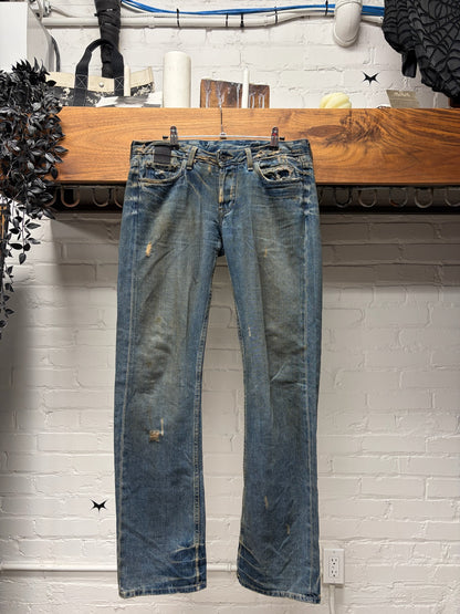 2000s Rick Owens ‘Slab’ Dirt Washed Blue Bootcut Denim