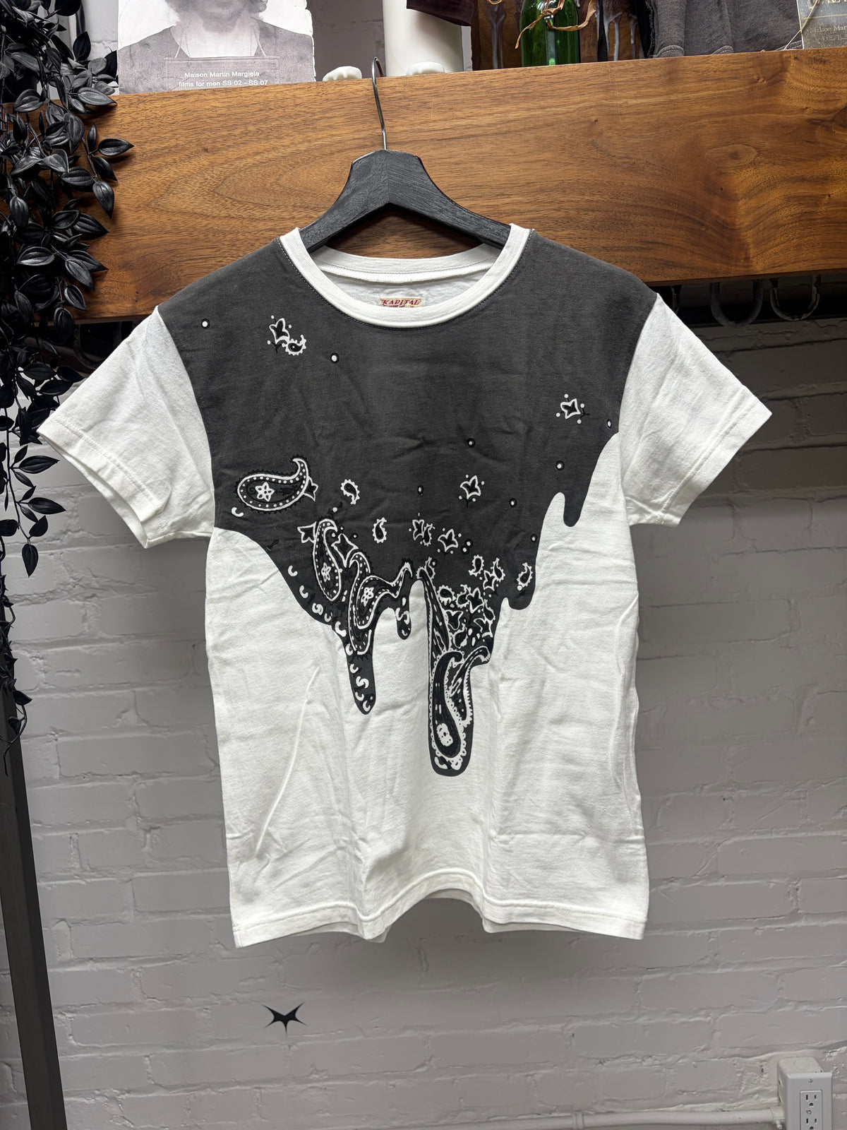 Kapital ‘Paisley Drip’ Black Bandana Print White Graphic T-Shirt