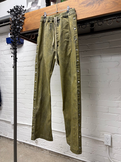 Rick Owens ‘Pusher’ Button Snap Sage Green Straight Cut Drawstring Pants
