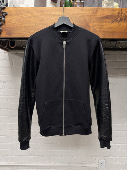 2014 Saint Laurent by Hedi Slimane Waxed Vinyl Sleeve Sweatshirt Bomber