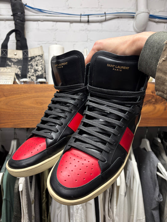 Saint Laurent ‘SL/10H’ Black/Red Leather Court High Top Sneakers
