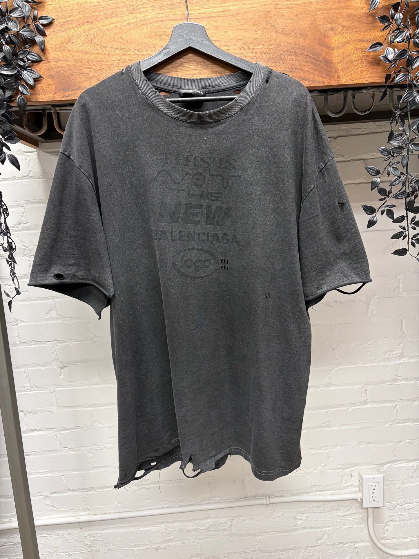 2020 Balenciaga ‘This Is Not’ Thrash Distressed Black Oversized T-Shirt