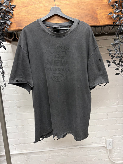 2020 Balenciaga ‘This Is Not’ Thrash Distressed Black Oversized T-Shirt