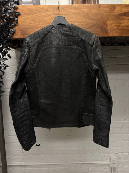 AW2015 Balmain x H&M Black Lambskin Leather Biker Jacket